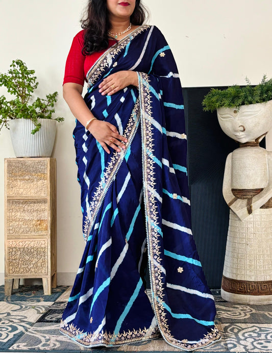 Modal Silk blue Leheriya With Gota Patti Handwork