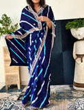 Modal Silk blue Leheriya With Gota Patti Handwork