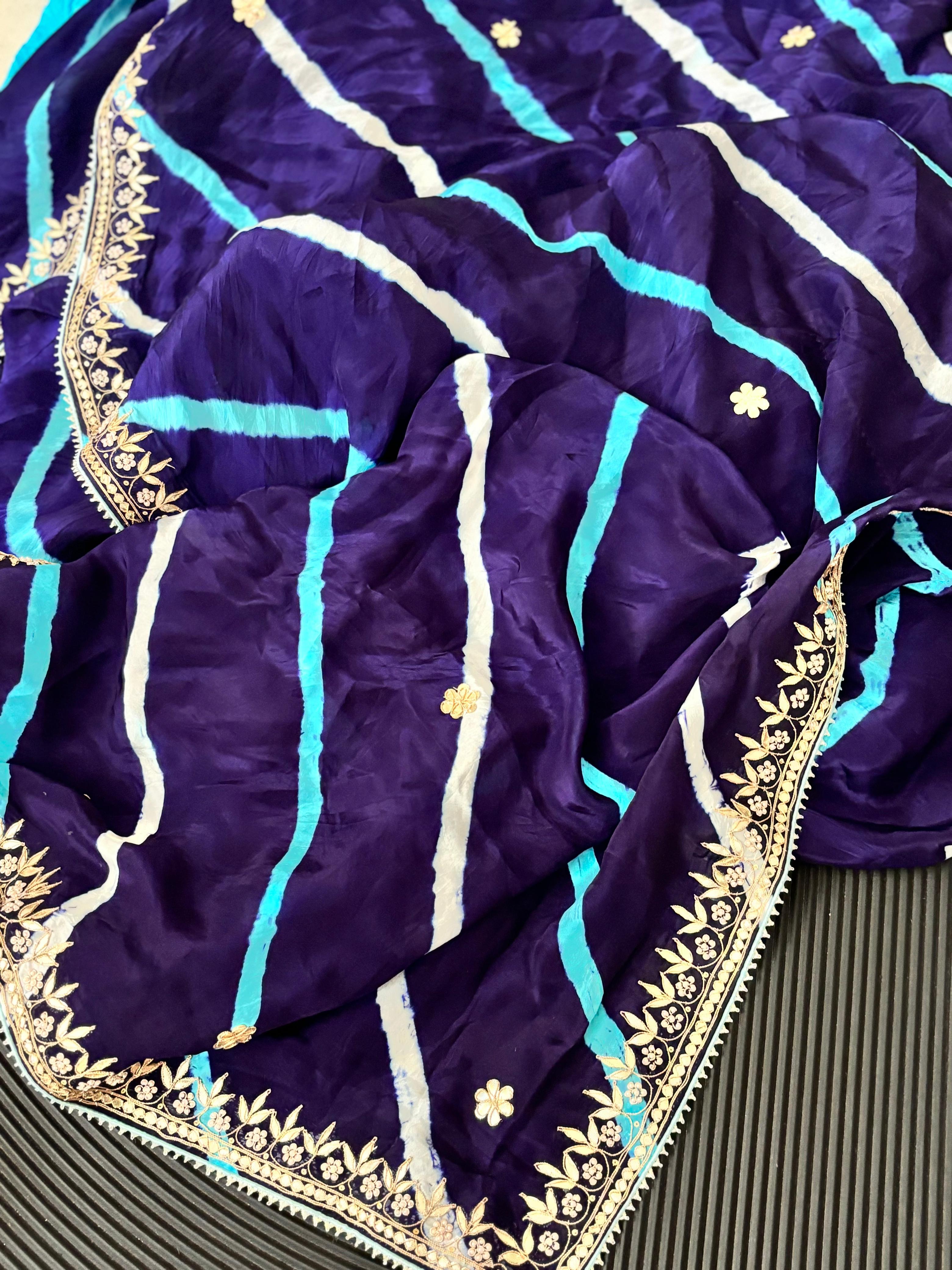 Modal Silk blue Leheriya With Gota Patti Handwork