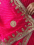 Semi Georgette Fabric Pink Mothda Saree With Gotta Patti Handwork