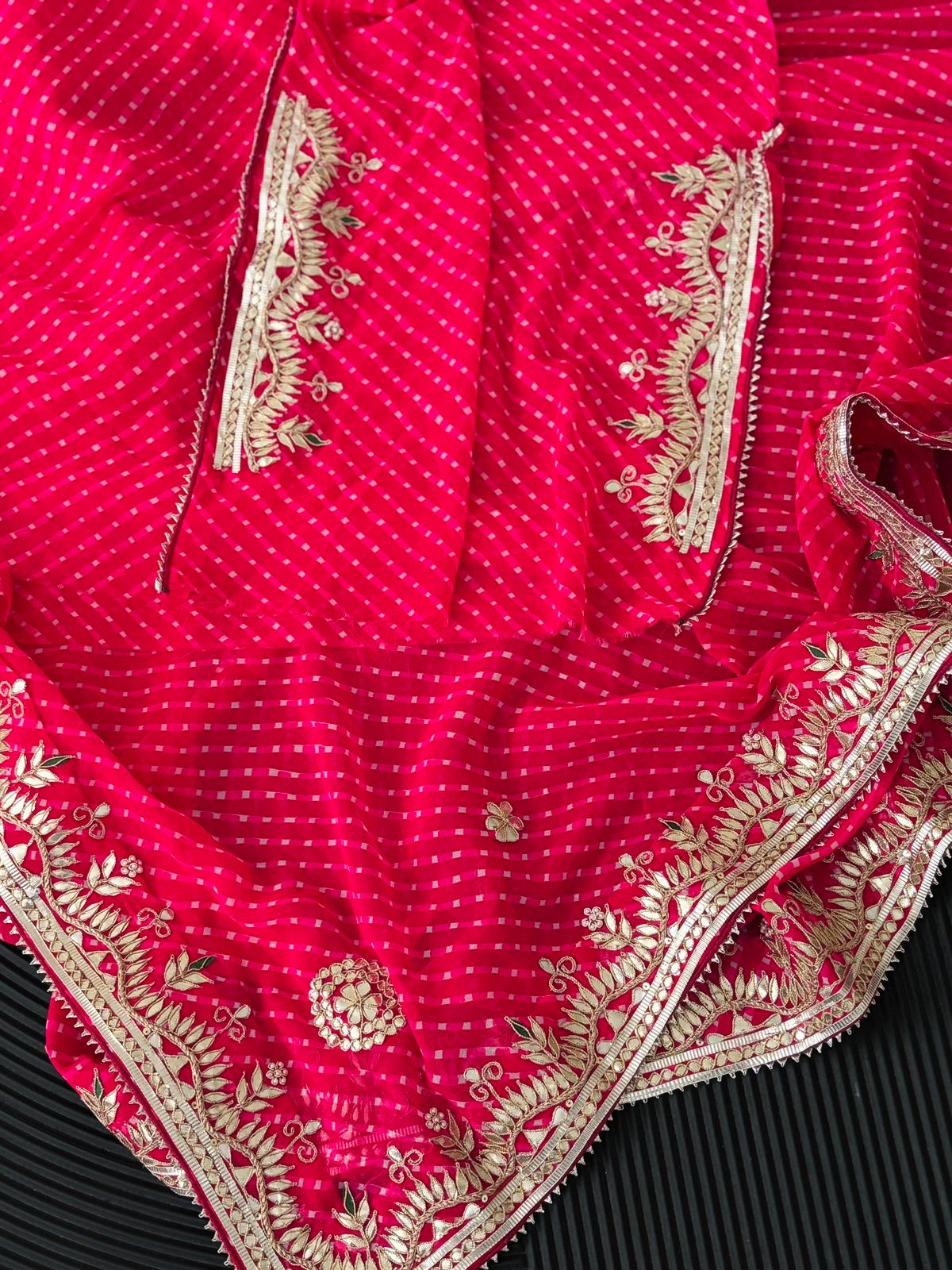 Semi Georgette Fabric Pink Mothda Saree With Gotta Patti Handwork