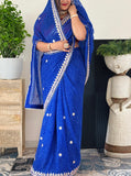 Semi Georgette Fabric Blue Mothda saree With Gota Patti Handwork