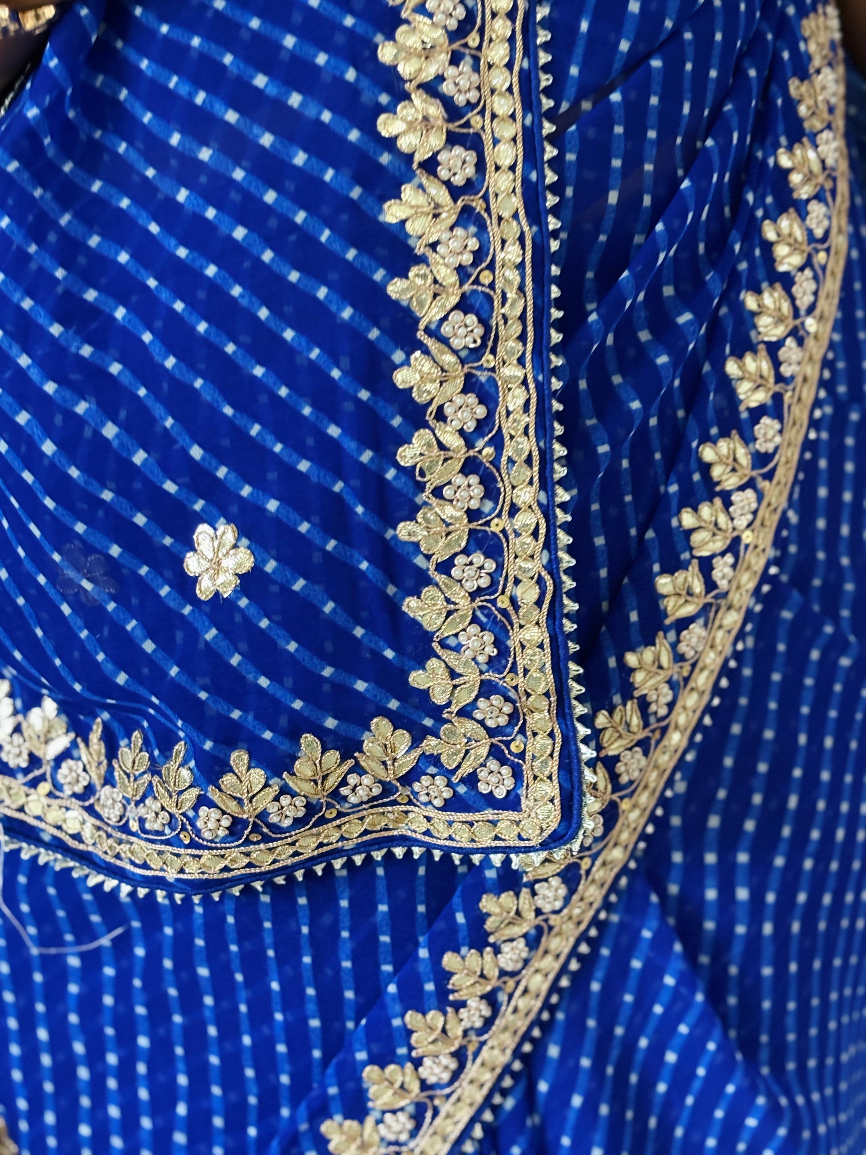 Semi Georgette Fabric Blue Mothda saree With Gota Patti Handwork