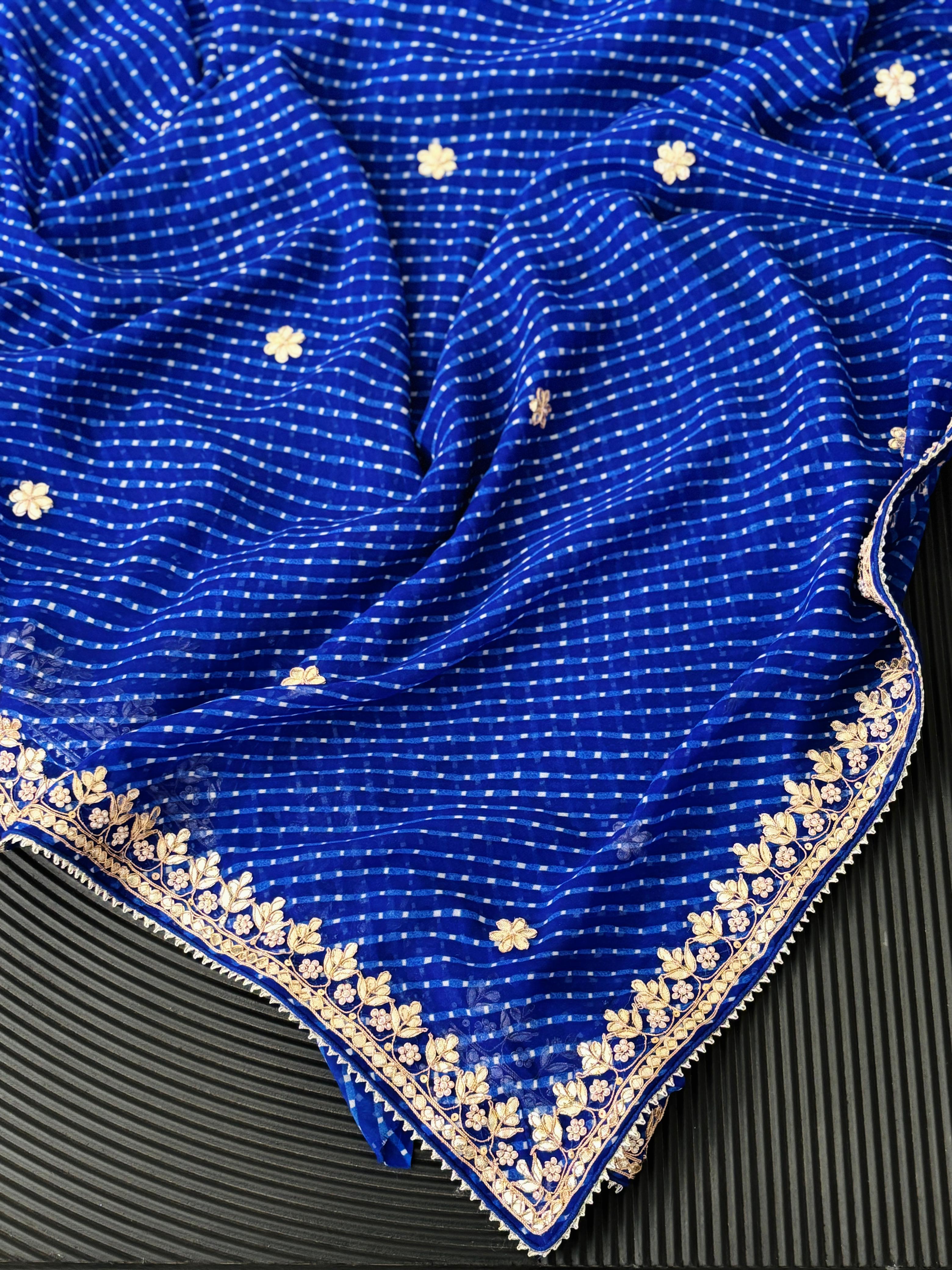 Semi Georgette Fabric Blue Mothda saree With Gota Patti Handwork