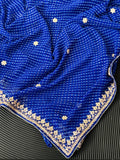 Semi Georgette Fabric Blue Mothda saree With Gota Patti Handwork