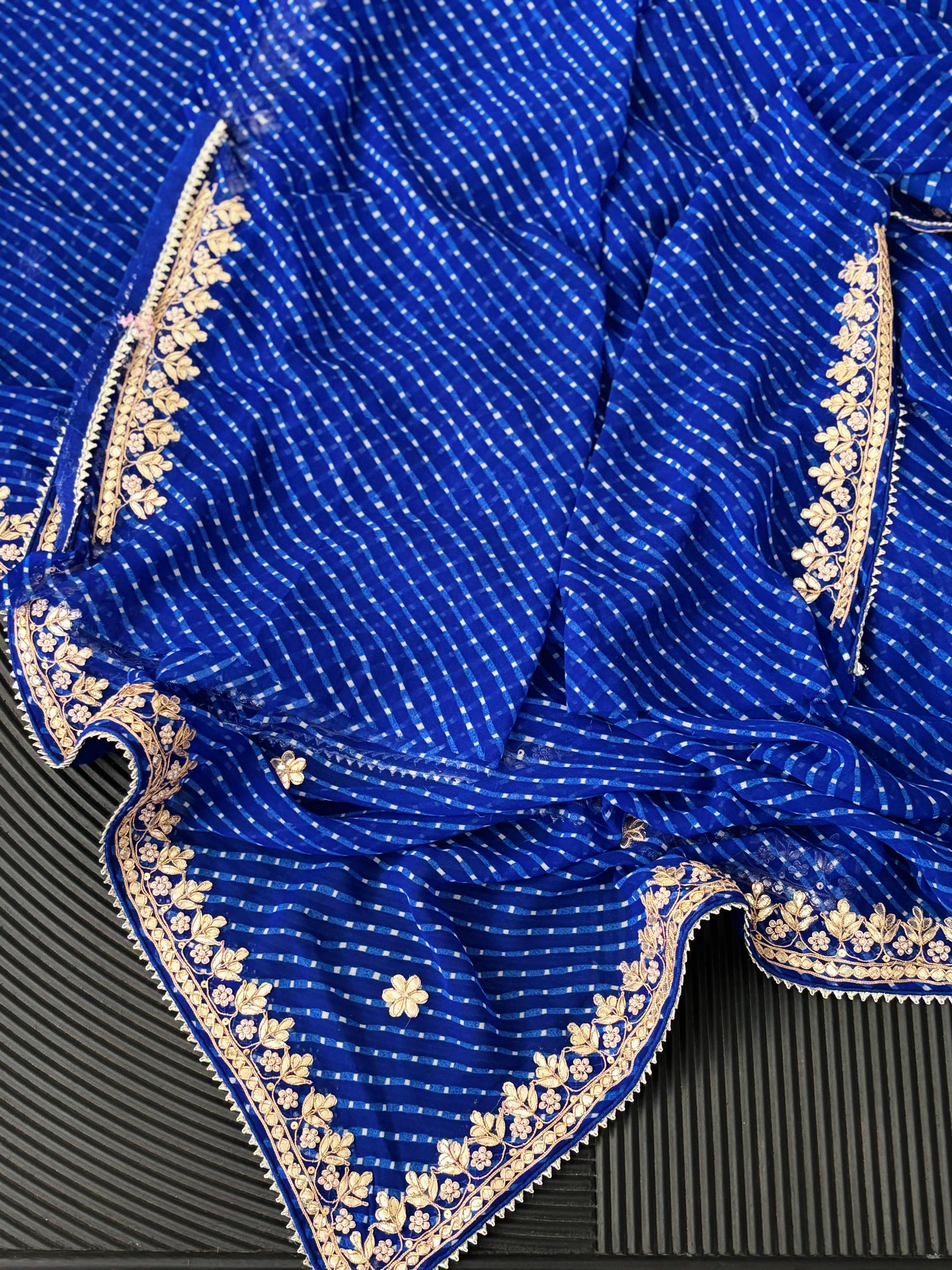 Semi Georgette Fabric Blue Mothda saree With Gota Patti Handwork