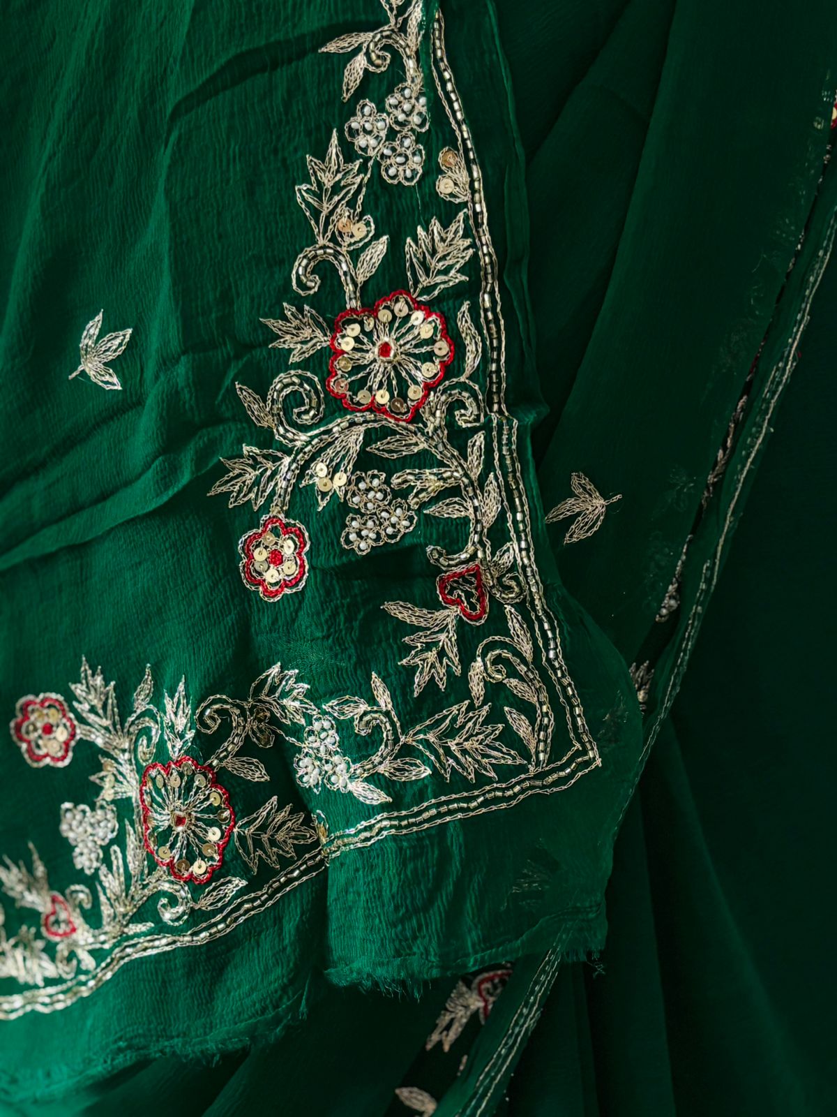 Pure Chiffon Fabric Rajputi Saree With Mixed HandWork