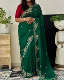 Pure Chiffon Fabric Rajputi Saree With Mixed HandWork