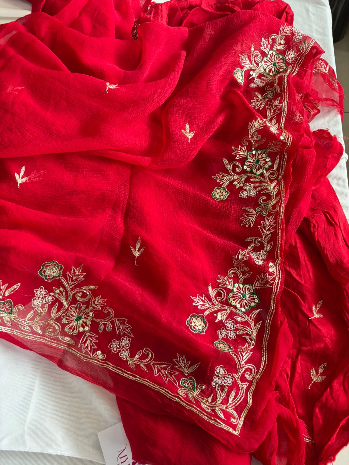 Pure Chiffon Fabric Rajputi Saree With Mixed HandWork