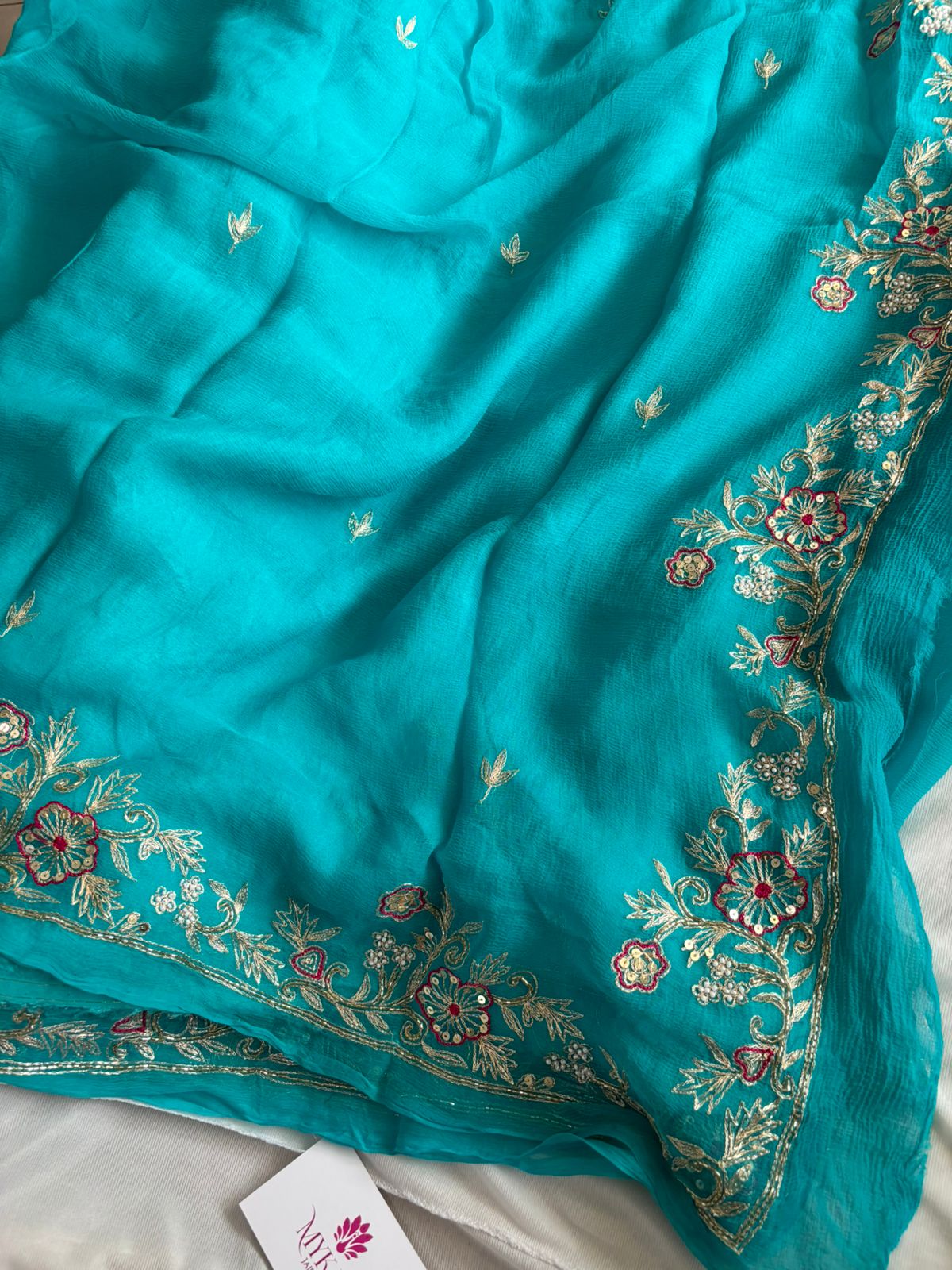 Pure Chiffon Fabric Rajputi Saree With Mixed HandWork