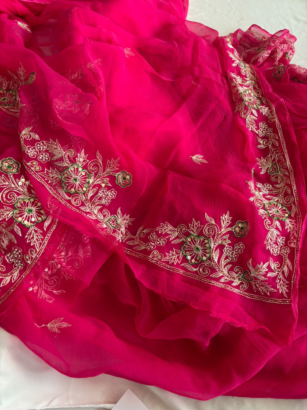 Pure Chiffon Fabric Rajputi Saree With Mixed HandWork