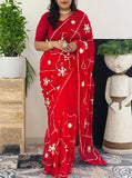 Pure Chiffon fabric Charkhi And Sachcha Gota Patti Jaal Work