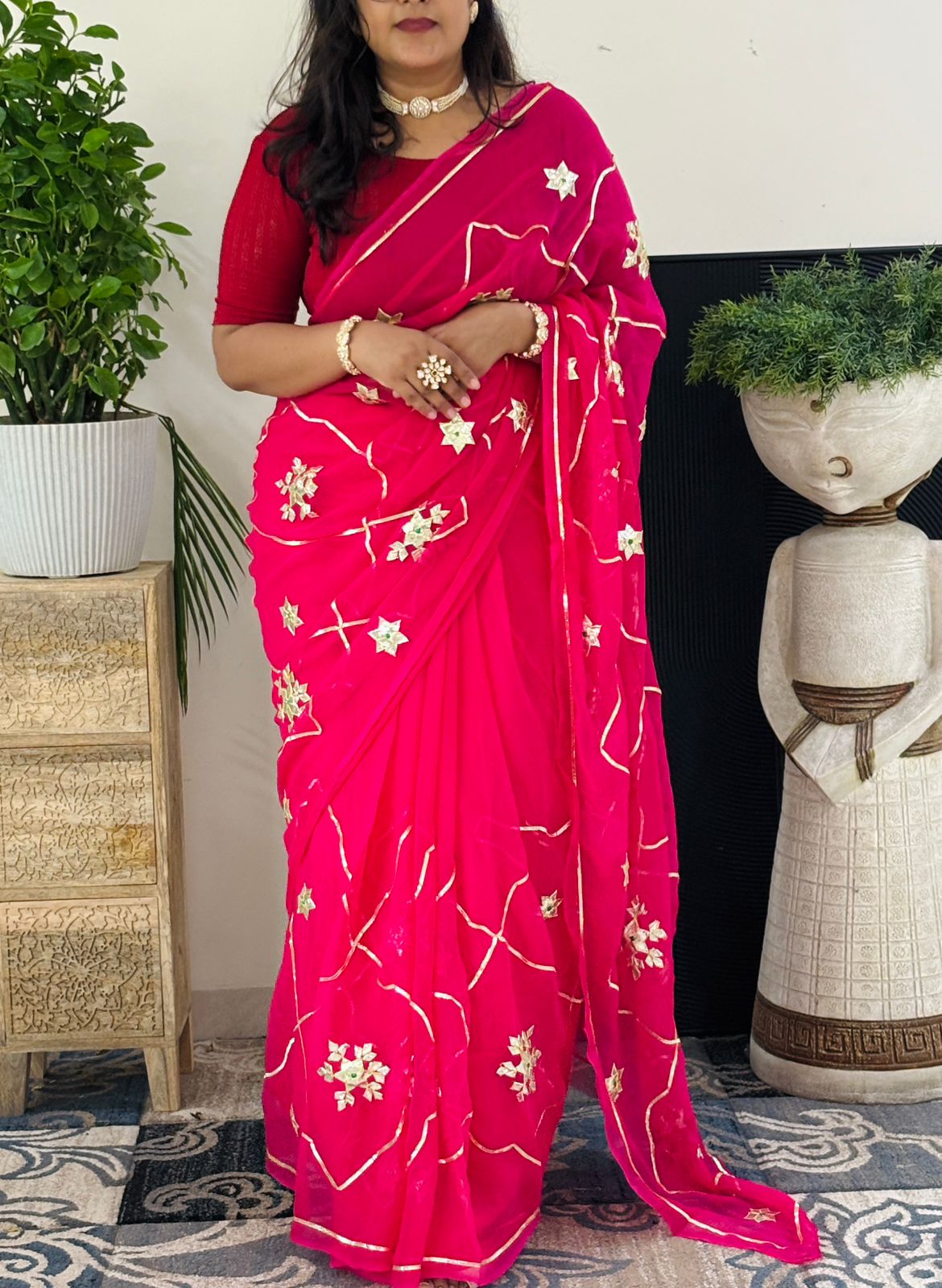 Pure Chiffon Fabric Purple Shade Saree With Charkhi And Sachcha Gota Jaal Work