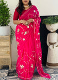 Pure Chiffon Fabric Purple Shade Saree With Charkhi And Sachcha Gota Jaal Work