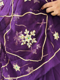 Pure Chiffon Fabric Firozi Colour Saree With Charkhi And Sachcha Gota Jaal work
