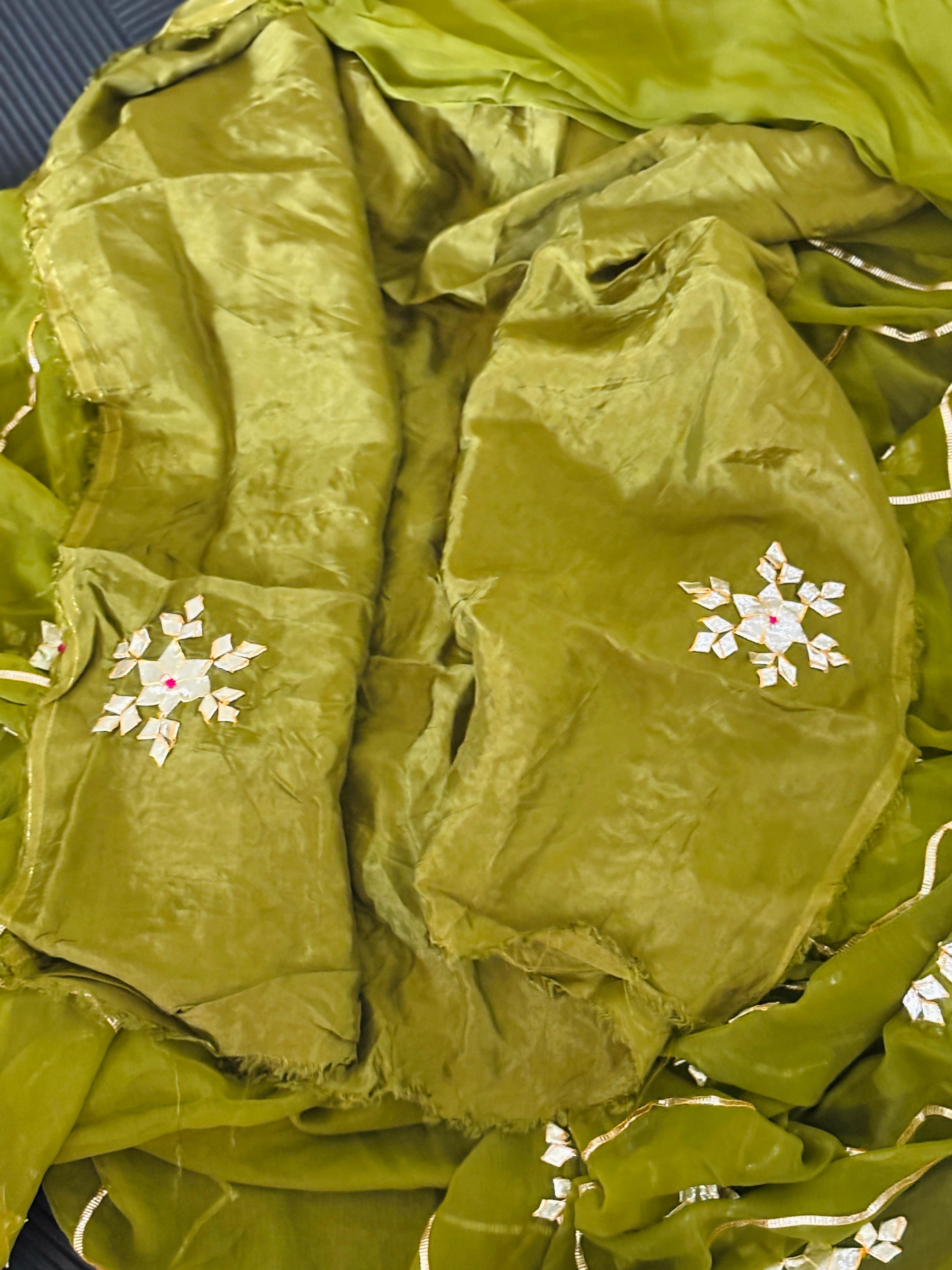 Pure Chiffon Fabric Green Chrkhi Gota And Sachcha Gota Jaal Work Saree