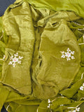 Pure Chiffon Fabric Green Chrkhi Gota And Sachcha Gota Jaal Work Saree