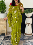 Pure Chiffon Fabric Green Chrkhi Gota And Sachcha Gota Jaal Work Saree