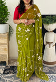 Pure Chiffon Fabric Green Chrkhi Gota And Sachcha Gota Jaal Work Saree