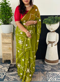 Pure Chiffon Fabric Green Chrkhi Gota And Sachcha Gota Jaal Work Saree