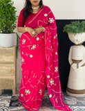 Pure Chiffon Fabric Rani Pink Charkhi Gota And Sachcha Gota Jaal Work Saree