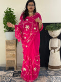 Pure Chiffon Fabric Rani Pink Charkhi Gota And Sachcha Gota Jaal Work Saree