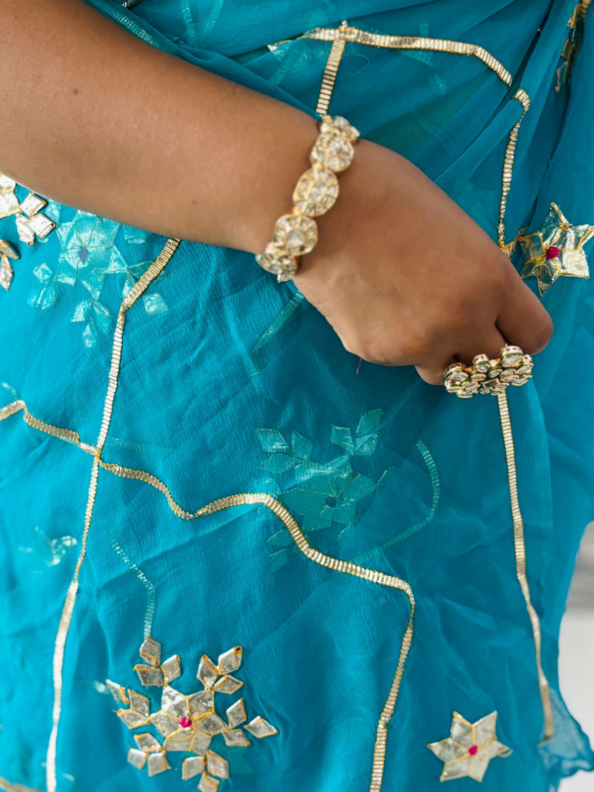 Pure Chiffon Fabric Purple Shade Saree With Charkhi And Sachcha Gota Jaal Work