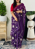 Pure Chiffon Fabric Purple Shade Saree With Charkhi And Sachcha Gota Jaal Work