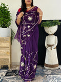 Pure Chiffon Fabric Purple Shade Saree With Charkhi And Sachcha Gota Jaal Work