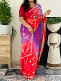 Pure Chiffon Fabric Saree With Charkhi And Sachcha Gota patti Handwork