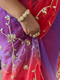 Pure Chiffon Fabric Saree With Charkhi And Sachcha Gota patti Handwork