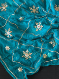 Pure Chiffon Fabric Saree With Charkhi And Sachcha Gota patti Handwork