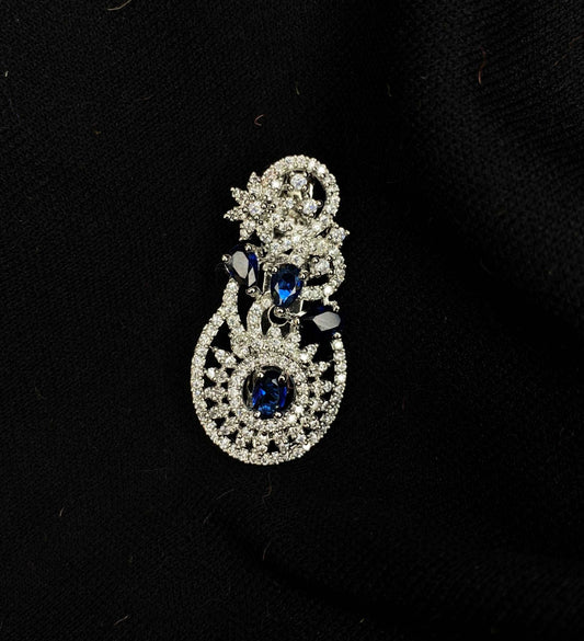 silver Platted Blue Dimond Saree Pin