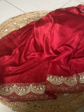 Red Banarasi Upada Silk Fabric Saree with Gota Patti Handwork