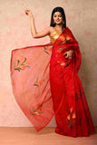 Soft Organza Fabric Red floral butta Handpainted Saree