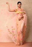 Soft Organza Fabric peach Handpainted Saree