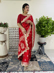 Red Banarasi Upada Silk Fabric Saree with Gota Patti Handwork