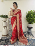 Red Georgette Saree with Banarasi zari Border