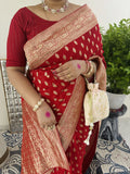 Red Georgette Saree with Banarasi zari Border