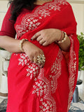 Red Chinon Silk Fabric saree with pittan work