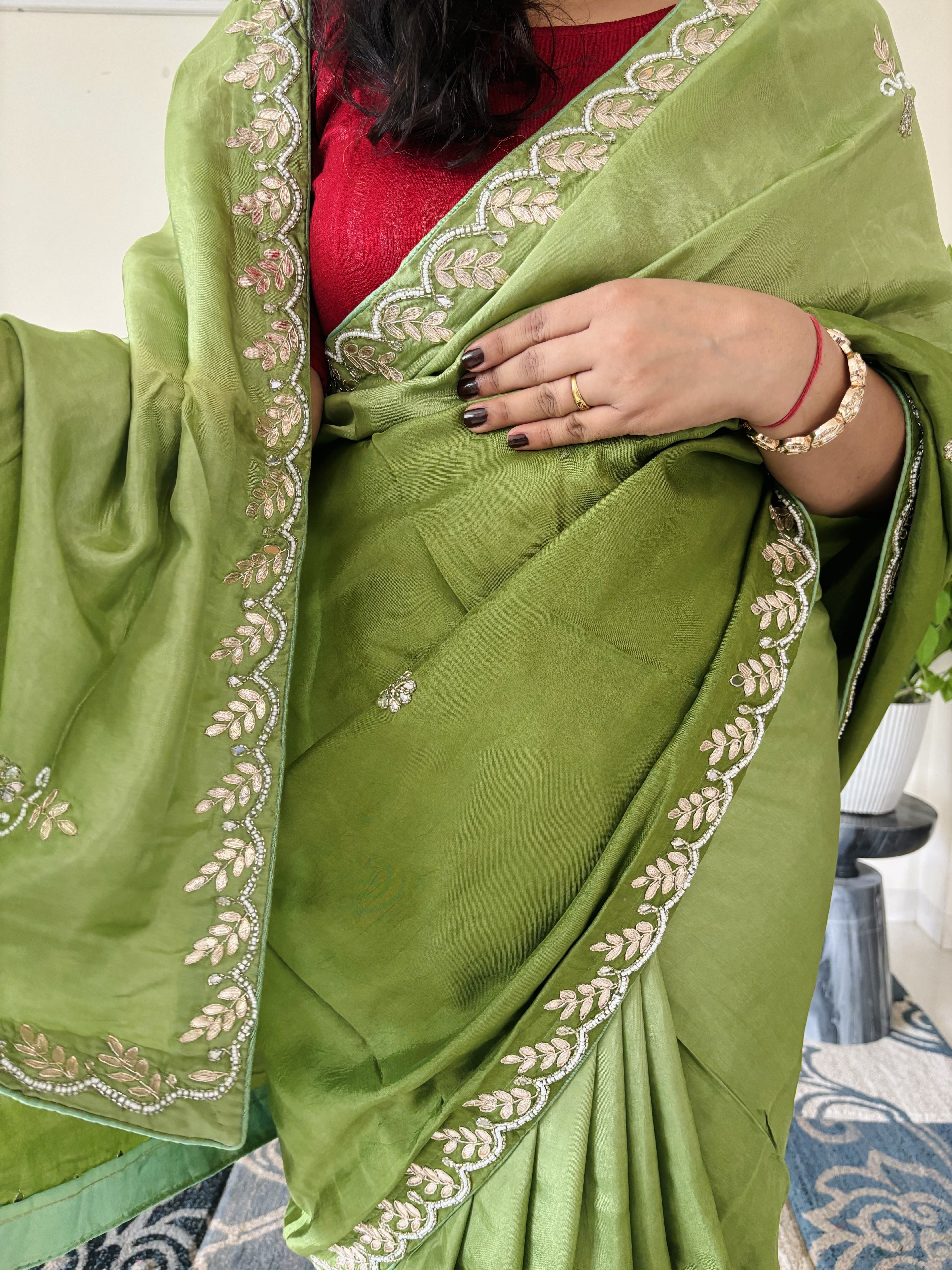 Upada Silk Fabric Saree with Gota Patti and Pearl work