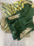 Pure Organza Fabric Yellow Green Leheriya Saree With Gotta Patti Handwork