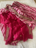 Pure Organza fabric Pink Shaded Leheriya Saree With Pearl And Gotapatti Handwork