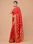 Banarasi Upada silk Red color with Meena Zari Border with Bandhani all Over