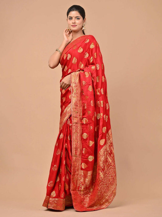 Banarasi Upada silk Red color with Meena Zari Border with Bandhani all Over