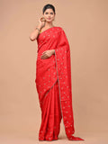 Pure Upada Silk Red color Saree with Gotta, Pearl, Thread, Kundanwork