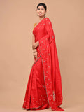 Pure Upada Silk Red color Saree with Gotta, Pearl, Thread, Kundanwork