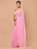 Pure chiffon pink color saree with pittan work