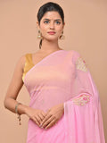 Pure chiffon pink color saree with pittan work