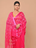 Pure chiffon Rani pink color saree embellished with thread and sequins